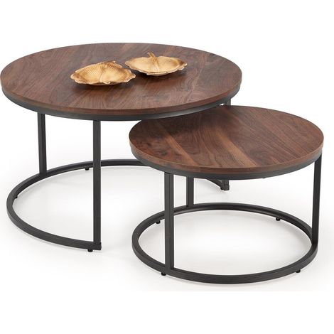 Conjunto mesa de centro Houston 1832, Nogal, 47x0x0cm, Diámetro: 79, Aglomerado laminado, Redonda