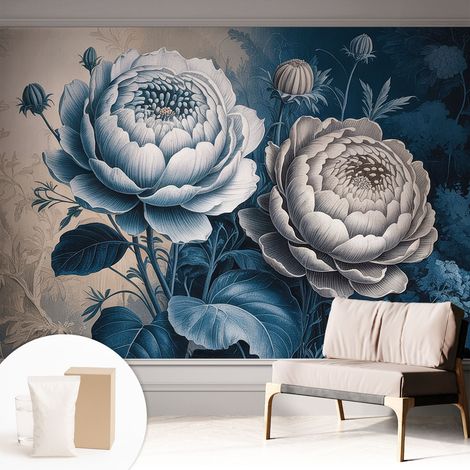 Papier peint intissé mural avec imprimé pour décoration pour salon pour chambre à coucher pour entrée Fleurs romantiques 312x219 cm (1/5)