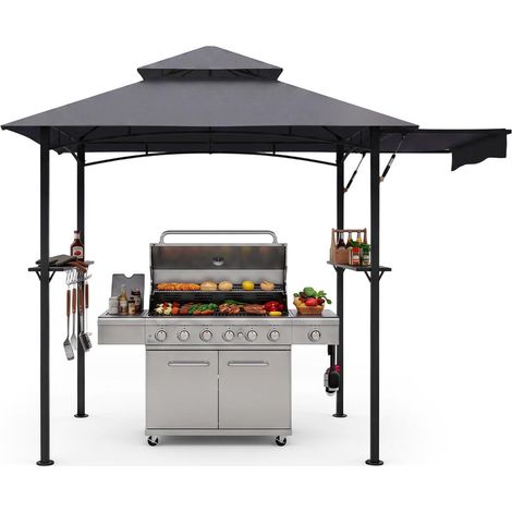 Pour jardin, terrasse ou camping, plus d'ombre et de rangement avec barnum pliant gris à double toit ventilé (1/2)