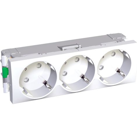 Bloc 3 prises 2P+T 16A standard Allemand (SCHUKO) 45° blanc 135x45mm à clipser ALTIRA (1/2)