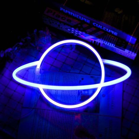 Planet Neon Light, Blue Pink Planet Neon Signs Light up Art Wall Decor Light-Waterproof LED Night Light - Battery Operated or USB Planet Lamp for Christmas Birthday Party Kids Room (1/5)