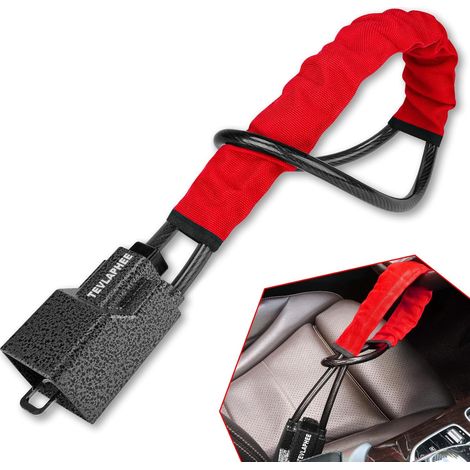 Antivol Volant Amélioré, Bloque Ceinture, Tête Métal, Dispositif Antivol Auto Haute Visibilité, Robuste, Universel pour Voiture, SUV, Pickup, Van, 3 Clés(Rouge) (1/5)