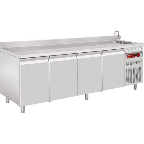 Table réfrigérée murale ventilée 4 portes + evier - Diamond