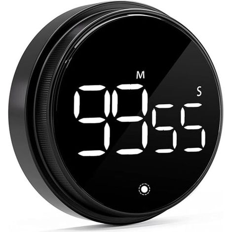 Minuteur de Cuisine Minuteur Numérique Aimanté avec Fonction de Chronomètre et Compte à Rebours 3 Niveaux de Volume Luminosité Réglable Boîtier en Alliage d'Aluminum (Noir) (1/2)