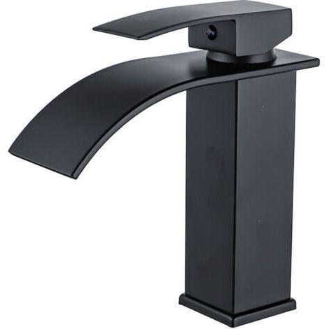 Robinet cascade laqué noir évier de comptoir chaud et froid armoire de salle de bain robinet monotrou robinet de lavabo cascade, robinet mitigeur cascade, robinet de salle de bain monotrou en laiton (1/5)