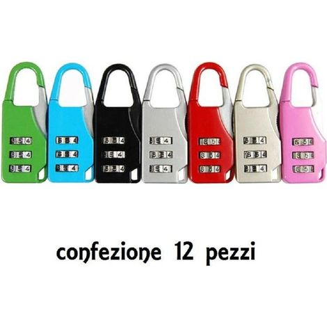 TrAdE Shop Traesio - Set 12 Pezzi Lucchetto A Combinazione Resettabile 3 Cifre Valigia Bagaglio -