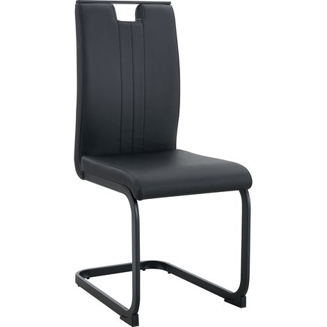 Lot de 4 chaises noires en PU au design incurvé moderne pour salle à manger (1/5)