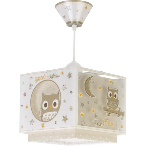 Lustre Chambre Lampe Suspension Enfant Good Night Hibou Animaux Beige, 63392M, E27 (1/5)
