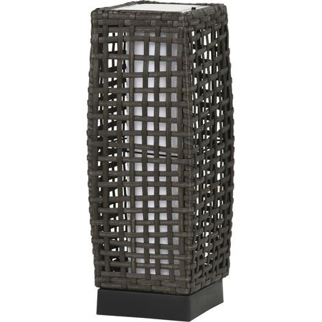 Outdoor Rattan Solar Lantern, Brushed PE Wicker Patio Garden Lantern wtih Auto On/Off Solar Powered LED Lights Indoor & Outdoor Use, Porch, Yard, Lawn, Courtyard, Grey (1/5)