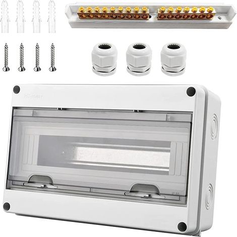 Coffret Electrique Etanche, Coffret Electrique Etanche Exterieur IP65 15 Modules, avec 7 Bornes, 3 Connecteurs, pour une Utilisation à l'extérieur, Sites Industriels, Postes de Charge (15 Modules) (1/5)