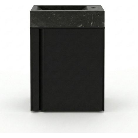 Saniclass Chaci Ensemble lave-mains - 40x65cm - 1 porte - 1 trou de robinet - droit - lave-mains pierre naturelle foncé - noir mat