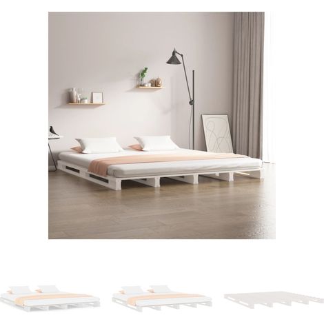 The Living Store Palettenbett Weiß 140x200 cm Massivholz Kiefer - Betten & Bettgestelle (1/5)