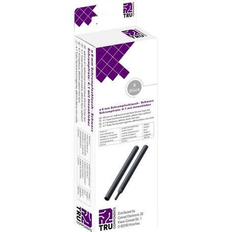 GAINE THERMORÉTRACTABLE AVEC COLLE TRU COMPONENTS T1904CA043 8445032 NOIR 0.80 MM TAUX DE RETREINT:4:1 3 PC(S) (1/3)