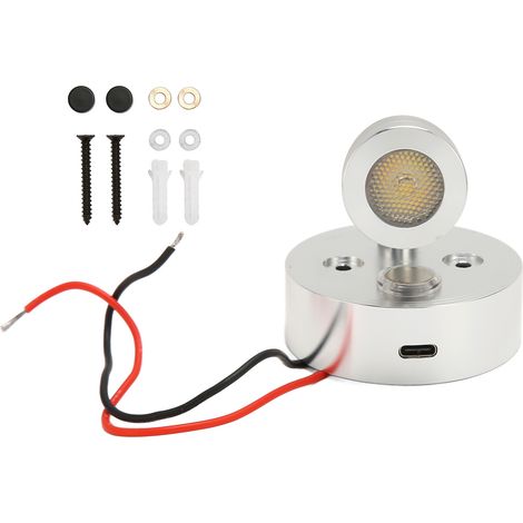 RV235 Silberne Aluminium-LED-Leselampe, 12–24 V, USB-C, 3 Farben, 350° schwenkbar, für Wohnmobil, Boot (1/5)