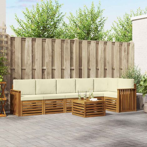 Ecksofa Set mit Kissen 7 pcs Natur und Creme Massivholz Akazie