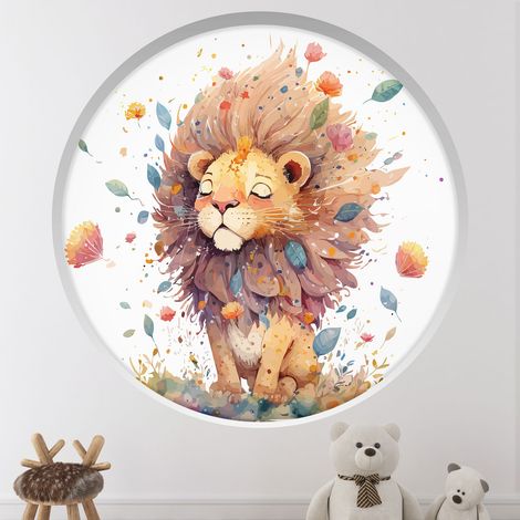 Stickers Trompe l'oeil Arche ronde Enfants - Lion - Diamètre 40 cm (1/4)