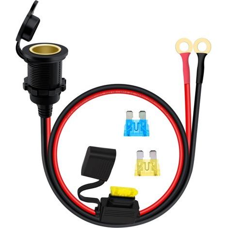 Prise briquet avec câble 14awg 12V 24V briquet étanche douille câble torique avec fusible 20A pour voiture, moto, bateau (1m) (1/5)