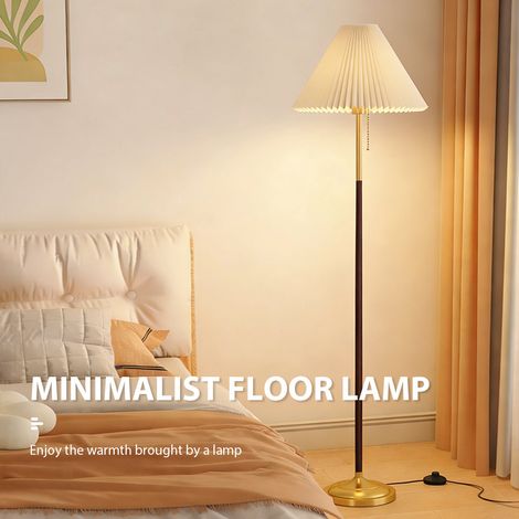 Elegante Stehlampe mit Faltenstoffschirm 160cm – Klassische LED Bodenlampe E27 mit Zugschalter für Wohnzimmer