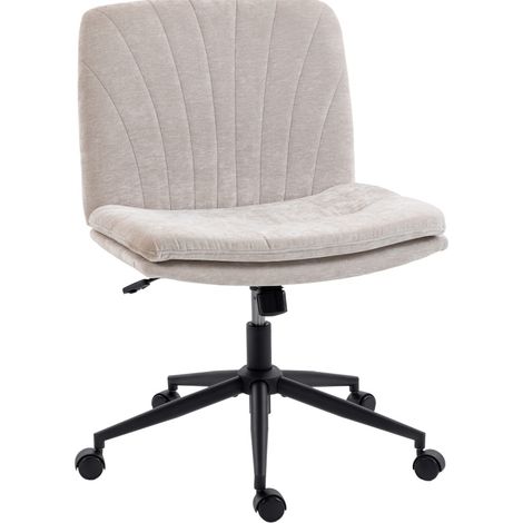 Drehbarer Bürostuhl aus Chenille, höhenverstellbar, mit Wippfunktion und PU-Rollen, Beige (1/5)