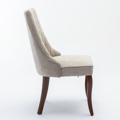 Chaises de salle à manger en lin floqué Rayon — Chaises confortables en tissu rembourré, avec pieds incurvés en bois massif, idéales pour la salle à manger et la cuisine (Lot de 2, Beige) (1/5)