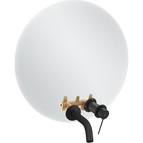 Espejo LED redondo de 2 agujeros + mezclador de lavabo empotrado JACOB DELAFON Grands Boulevards Negro mate + cuerpo empotrado