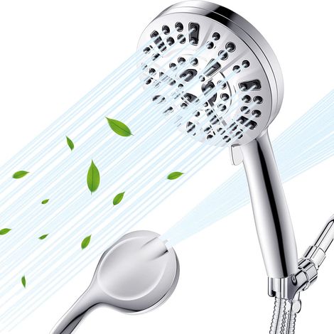 Duscharmatur + flexibler 2-M-Duschhahn, Duscharmatur mit Tuyau, 9 Modi, Wassersparmodus und Unterbrechungstaste (1/4)