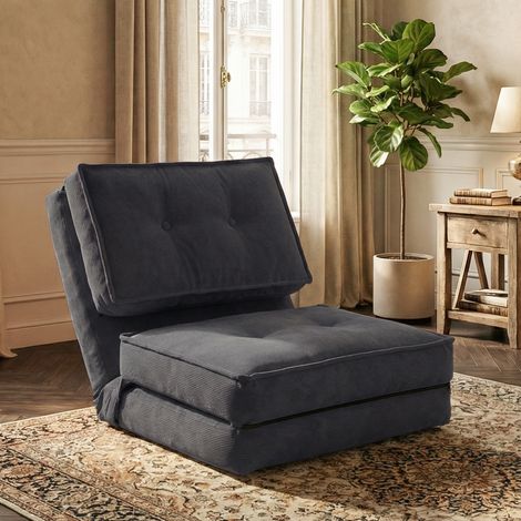 Fabulcozy Canapé Convertible 1 Place avec Dossier Réglable, Canapé Modulable pour Salon, Tissu en Velours Côtelé, Chambre ou Studio, Housse Amovible Facile à Nettoyer, 205×70×12cm, Gris