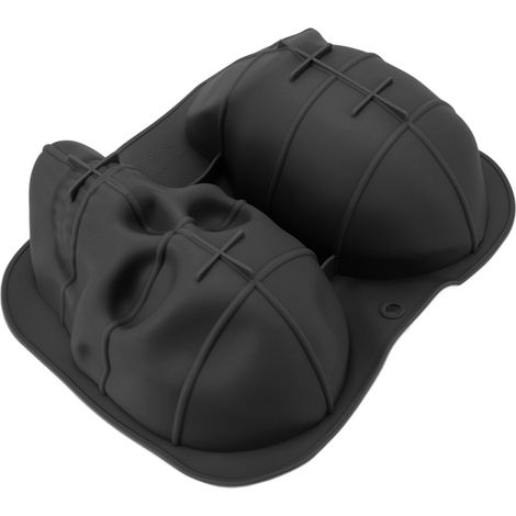 Schwarze, flexible Silikon-Totenkopf-Kuchenform für Halloween, ideal für Kekse, Schokolade, Bonbons und Eiswürfel. (1/5)