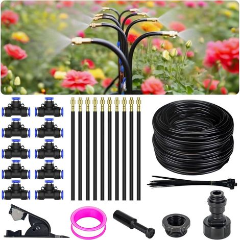 Sistema di irrigazione a goccia regolabile a 360° – Sistema di irrigazione da giardino da 10 m con 10 ugelli, kit di irrigazione a goccia per giardino, cortile, prato, serra, piante, tubo da 0,6 cm (1/3)