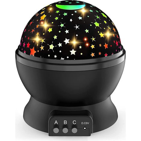 JANMIR-Veilleuse projecteur à 360° en forme de lune et d'étoile, avec 8 couleurs changeantes, pour enfants de 2 à 12 ans (filles et garçons). Idéale pour la chambre d'enfant. (1/3)