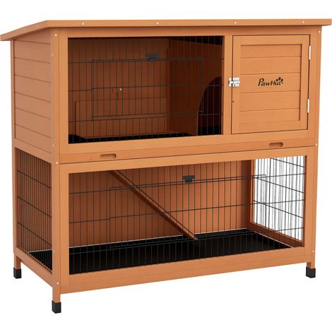 Kleintierstall Kleintierhaus Nagerstall, wetterbeständig, 2 Bodenwannen, 123 x 63 x 112 cm, Orange