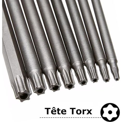 Jeu de 8 Embout Torx Long 200mm Hex Tige Tamper Proof Tournevis Torx Embouts Magnétiques T8, T10, T15, T20, T25, T27, T30, T40 pour Tournevis et Visseuse électrique (1/5)