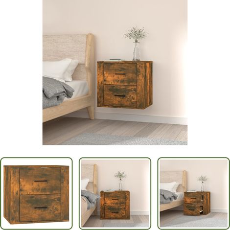 vidaXL Table de chevet flottante - Table de chevet murale Chêne fumé 50x36x47 cm (1/5)