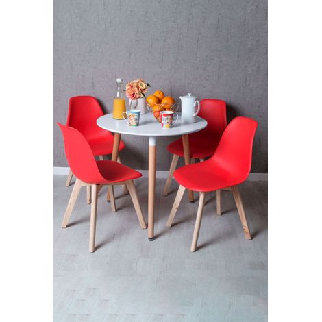 Conjuntos de mesa y sillas - Conjunto Mesa Tower Redonda 80 cm Blanca y Pack 4 Sillas Kelen - Rojo (1/5)