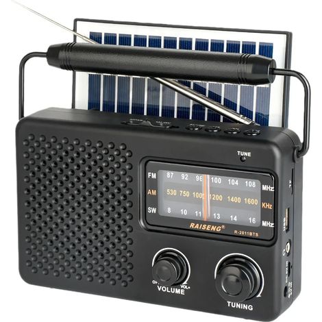 Radio multicanaux, alimentation solaire, enceinte Bluetooth sans fil, lecteur MP3 rechargeable, lecteur de carte TF, prise casque 3,5 mm (1/5)