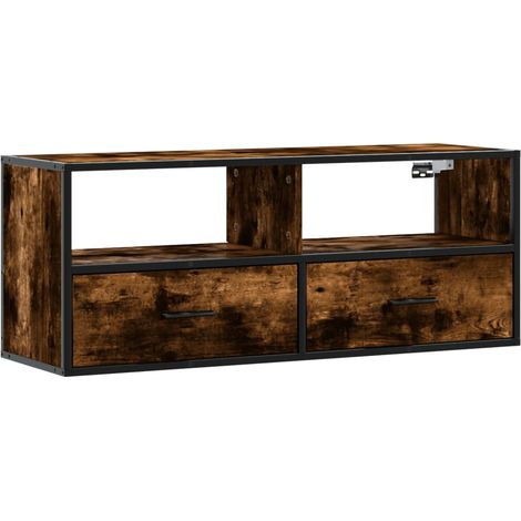 Mobile TV multimediale scaffale per televisione televisione buffet sala da pranzo soggiorno camera da letto rovere affumicato 100 x 31 x 39,5 cm derivati del legno e metallo marrone 020027256