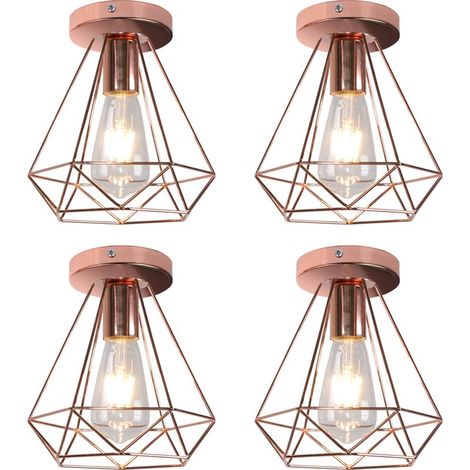 4PCS Lampe de Plafond 20cm Diamant Plafonnier Cage en Métal Doré Rose Luminaire pour Balcon Couloir Entrée (1/5)