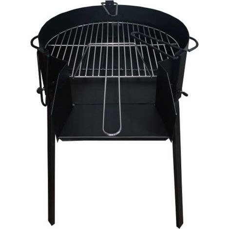 MF - Barbacoa de Leña Redonda de 50 x 50 cm en Acero con Parrilla Corrugada, 4 Patas de Sujeción, Trébede y Pintura Negra Anticalórica (1/3)