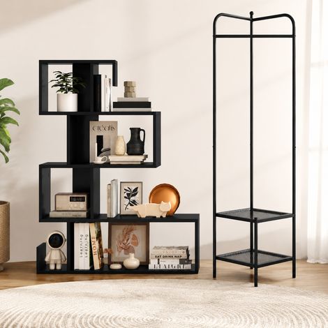 Set da ingresso 2 pezzi libreria geometrica a 5 ripiani e appendiabiti angolare in metallo 227458886 227458886 227458886 (1/5)