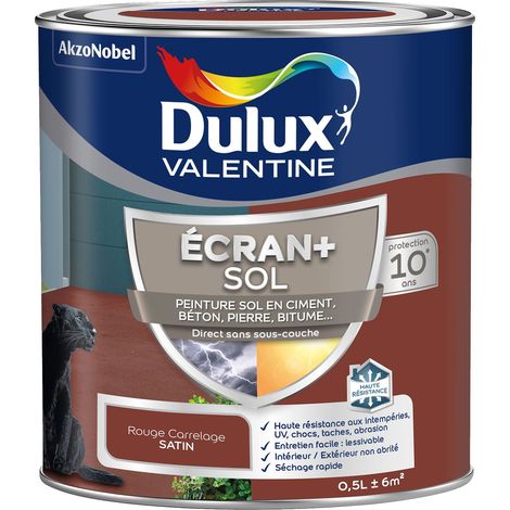 Ecran+ Sol - Peinture solvantée pour sols Intérieur et Extérieur - Ciment, béton, dalles, parquets et escaliers - Satin Rouge Carrelage 0,5 L - Dulux Valentine