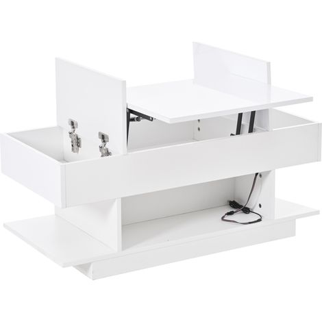 Tavolino da salotto sollevabile 98 x 45 x 40 cm bianco con LED e contenitore (1/5)