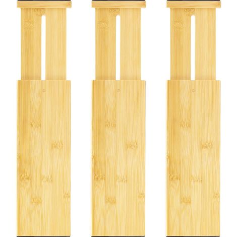 Lot de 3 Séparateurs de Tiroir Réglables en Bambou, Extensibles 30,2–43,5 cm, Organisateur de Tiroir Ajustable, Rangement pour Cuisine, Vêtements, Armoire, Salle de Bain et Bureau (1/5)