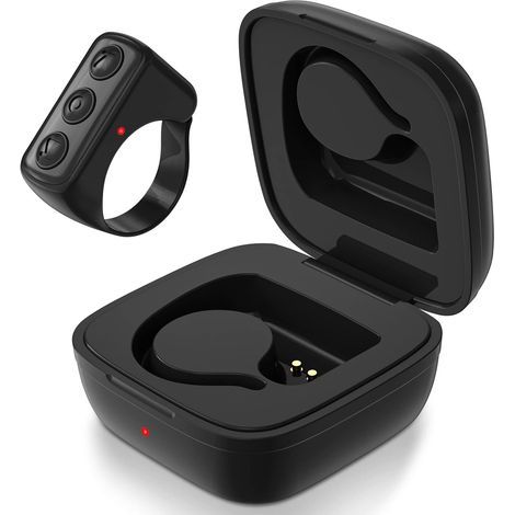 Bluetooth-Fernbedienung für TikTok, kabelloser Seitenumblätterer und Kameraauslöser für Selfies, mit Ladecase, kompatibel mit iPhone, Android, iPad und Mobiltelefonen (Schwarz) (1/5)