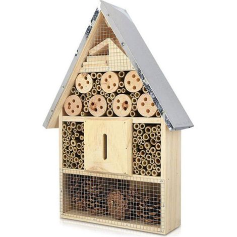 Hotel A Insectes - Bois Non Traité - Toit Métallique Antipluie - 25 x 7,5 x 28 cm - Pour Abeilles Et Papillons - 1 Pièce (1/5)
