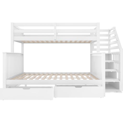 Lit superposé 90 x 200 et 140 x 200 avec tiroirs, rangements, blanc (1/5)