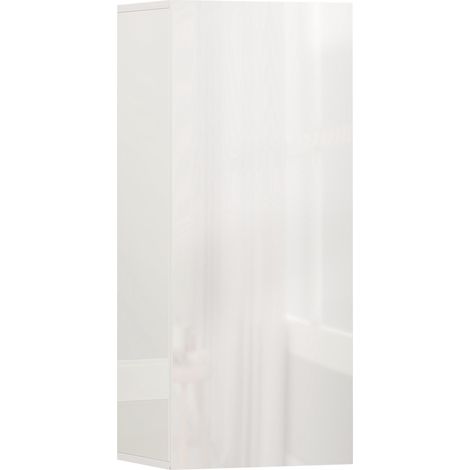 Meuble de salle de bain blanc brillant, porte sans poignée design, 2 étagères en verre réglables, meuble mural moderne et fonctionnel pour rangement (1/5)