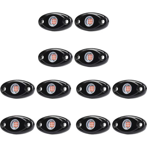 Kit de 12 projecteurs LED étanches pour roches, éclairage néon LED sous châssis, compatible avec Jeep, camion, quad, Raptor et bateau tout-terrain - Rouge (1/5)