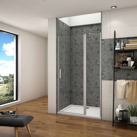 Mamparas de Ducha Frontal Puerta Transparente Abatible Perfil gris mate Cristal Templado 5mm Antical, 100x185cm (1/5)