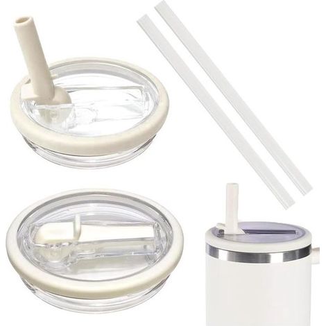 Lot de 2 couvercles étanches avec paille, compatibles gobelets Stanley 40 oz, blancs (1/2)