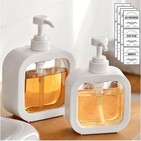 Distributeur Savon, Rechargeable Distributeur Savon Cuisine et Distributeur Savon Salle de Bain, Distributeur de Savon avec éTiquette éTanche, Distributeur Liquide Vaisselle, 300ML,2 PièCes